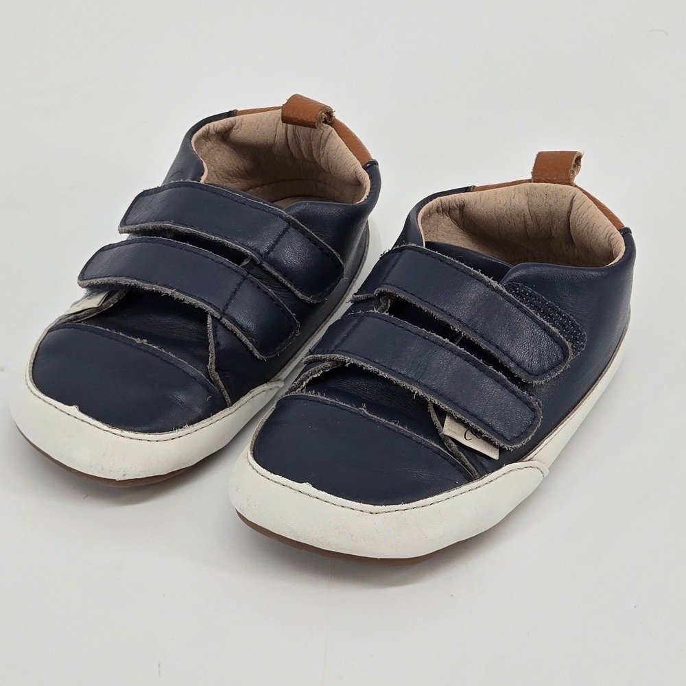 Little Love Bug Navy Blue Genuine Leather Dual Strap Barefoot Sneakers Toddler 8
